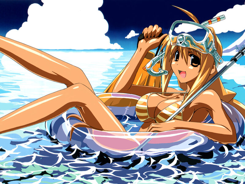 anime girl snorkeling in ocean