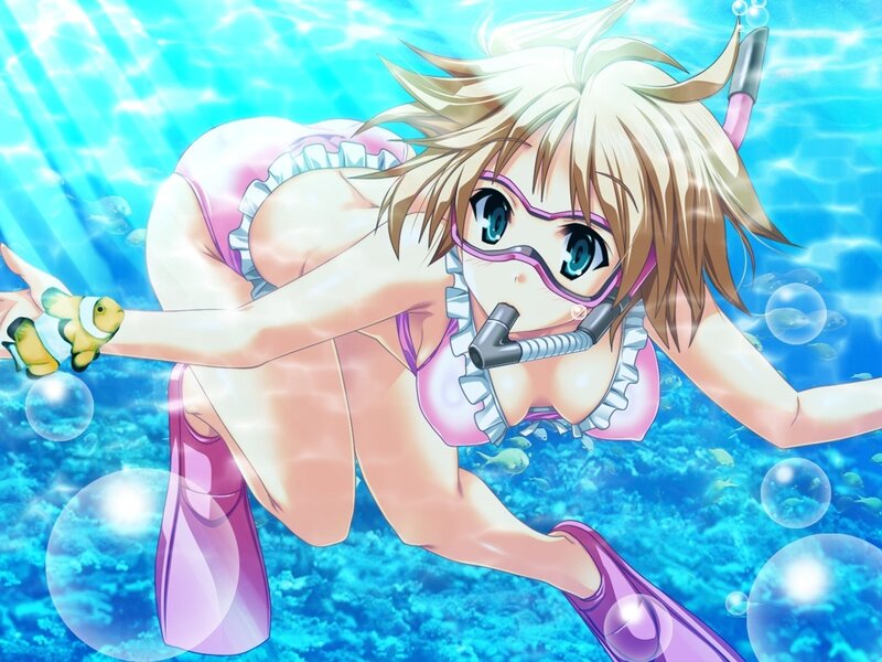 anime girl snorkeling underwater