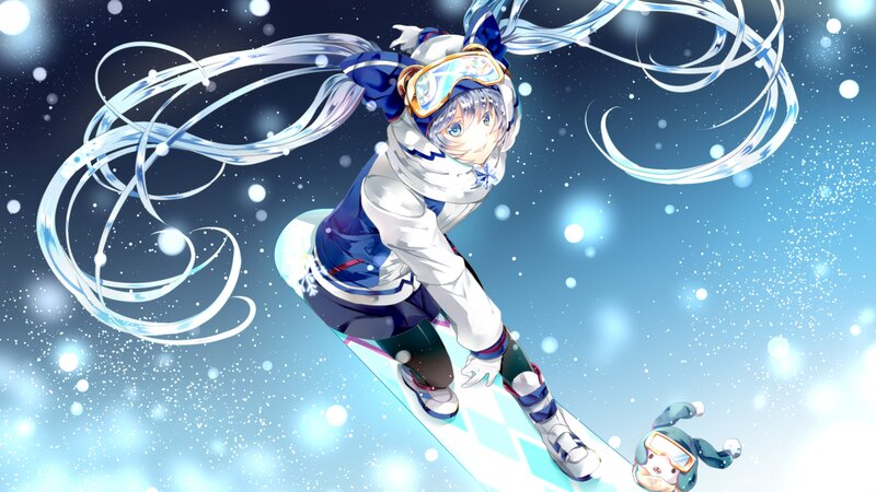 Anime Girl Snowboarding — Blue, Dynamic