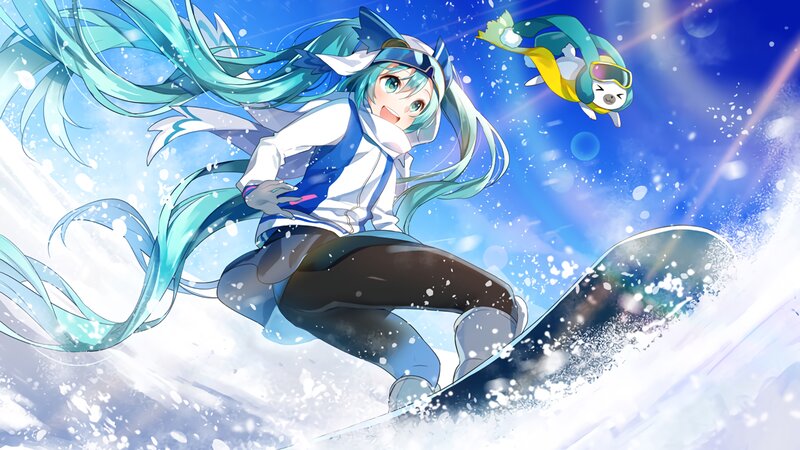 Anime Girl Snowboarding — Blue