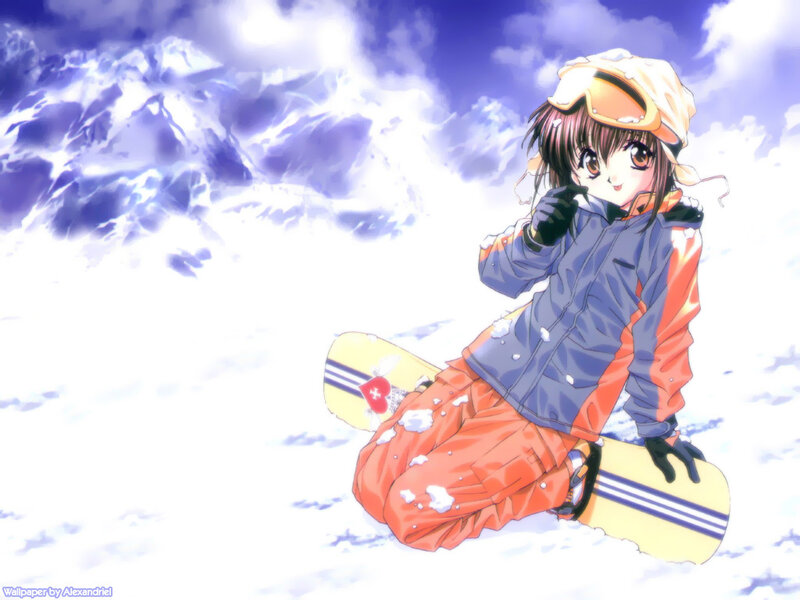 Anime girl snowboarding