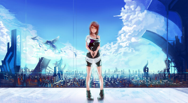 Anime Girl Standing — Blue