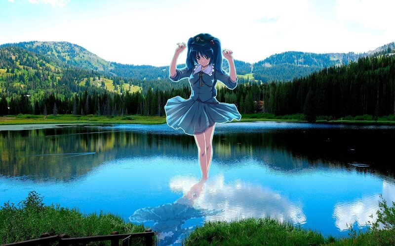 Anime Girl Standing in Lake