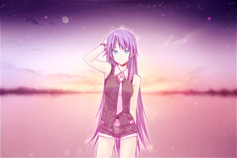 Anime Girl Standing — Purple, Serene
