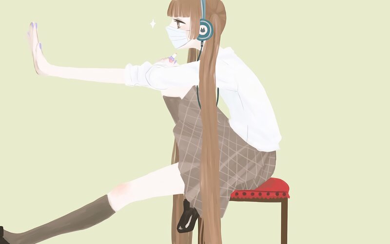 Anime Girl Stretching — Beige