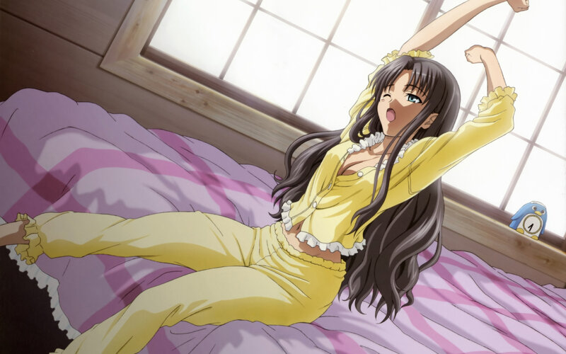 anime girl stretching in bed