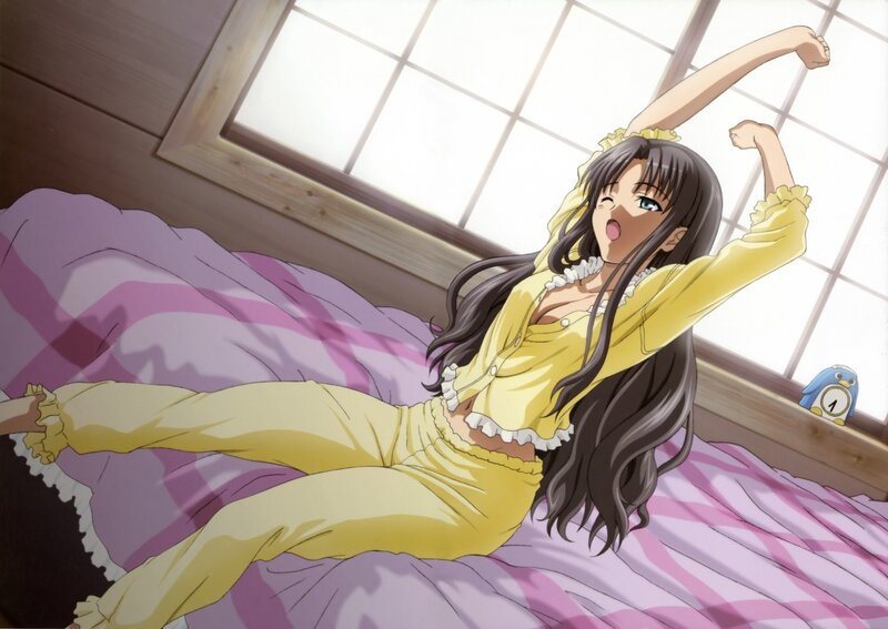 anime girl stretching in bed
