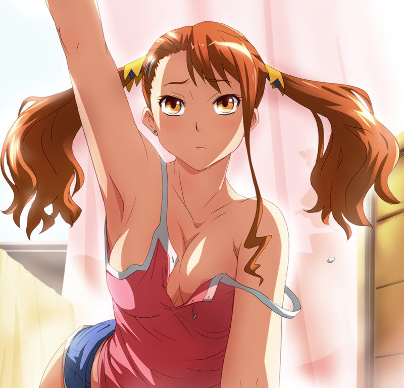 anime girl stretching in bedroom