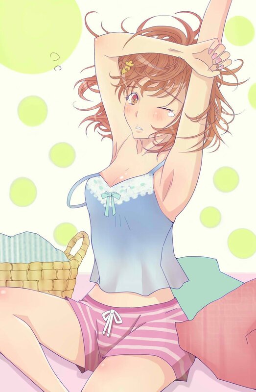 Anime girl stretching in pajamas