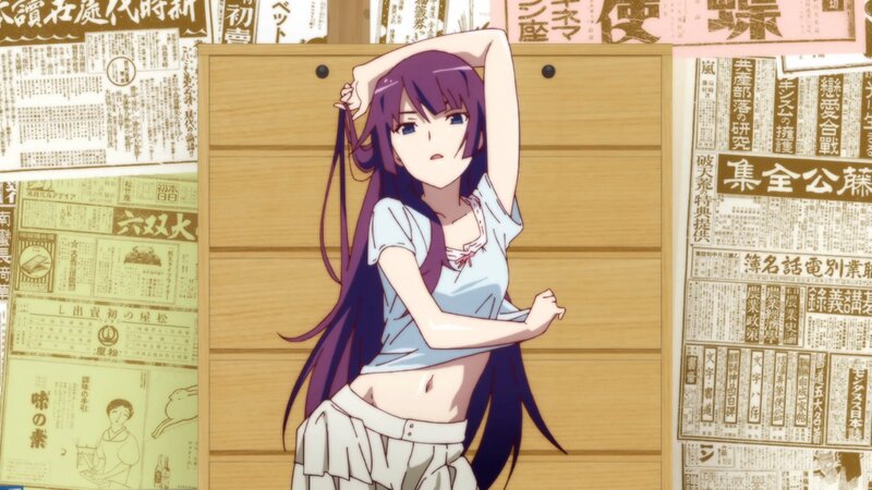 anime girl stretching in room