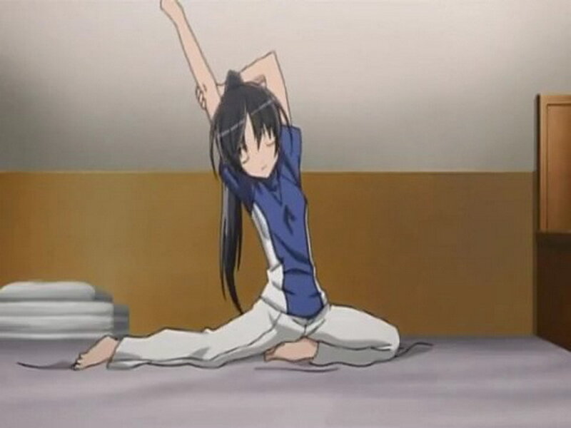anime girl stretching on floor
