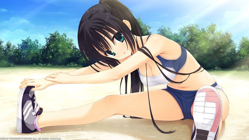 anime girl stretching outdoors