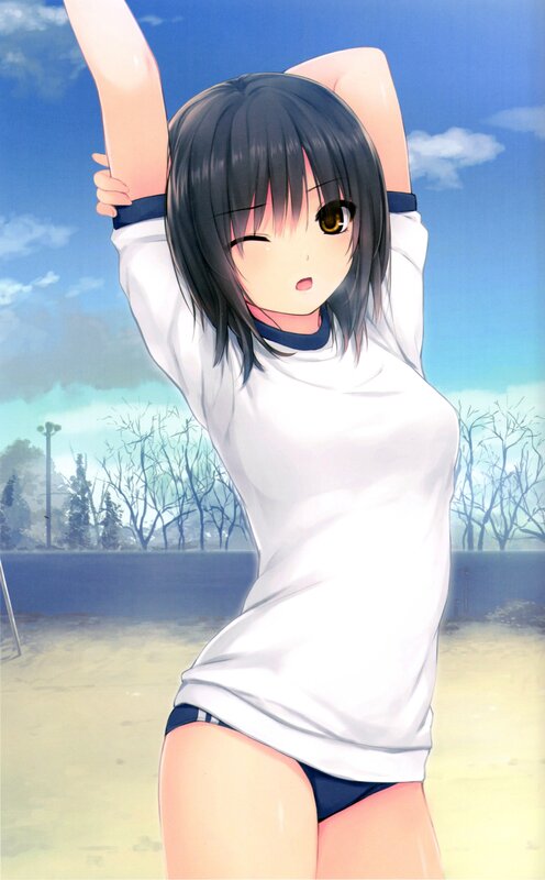 anime girl stretching outdoors