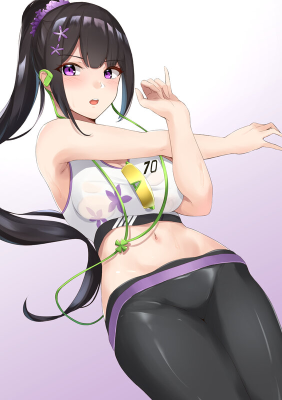 Anime Girl Stretching — Purple, Active