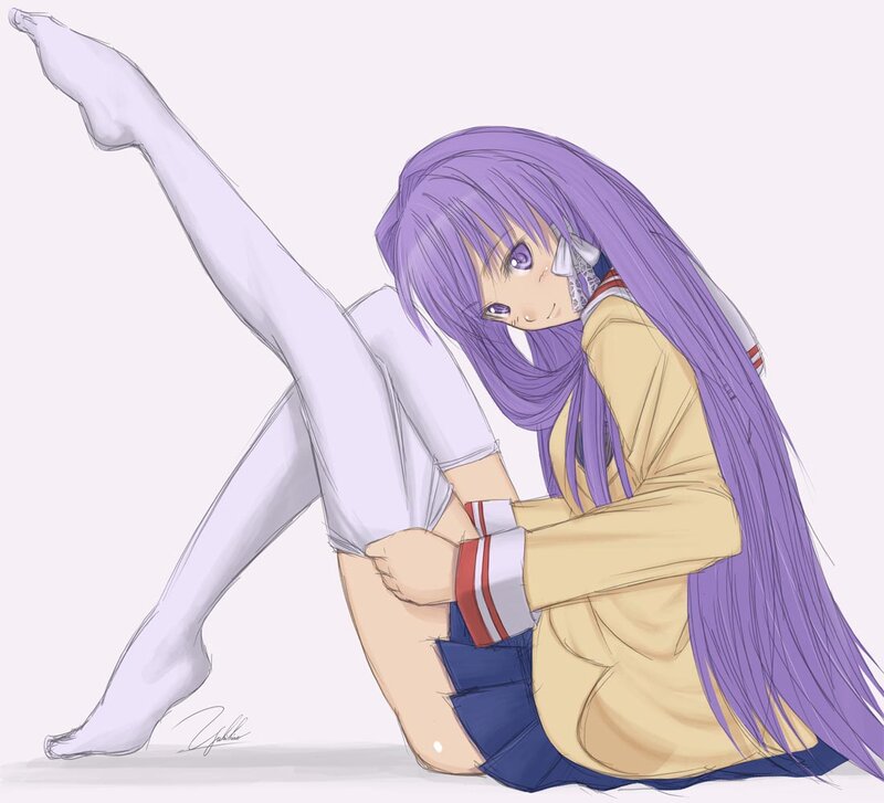 Anime Girl Stretching — Purple, Calm
