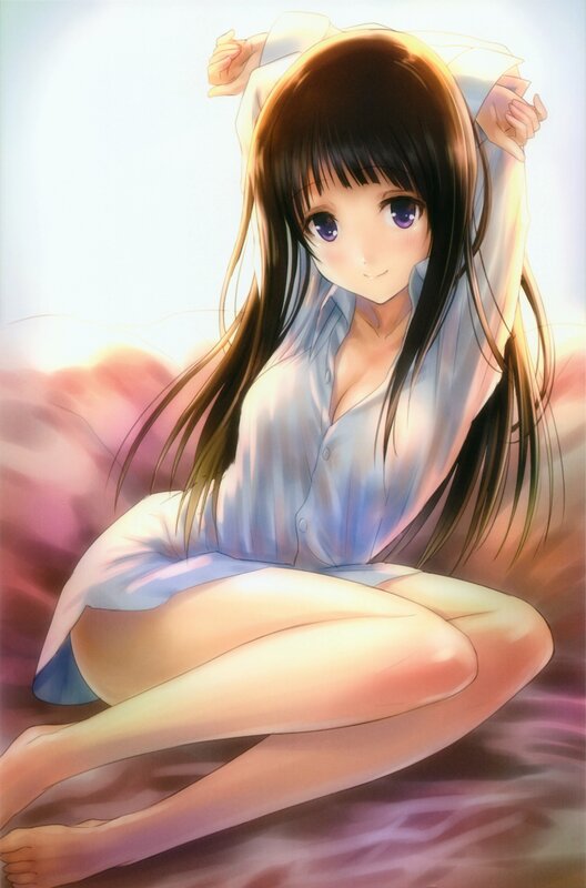 Anime Girl Stretching — White, Calm, Morning, Long Hair