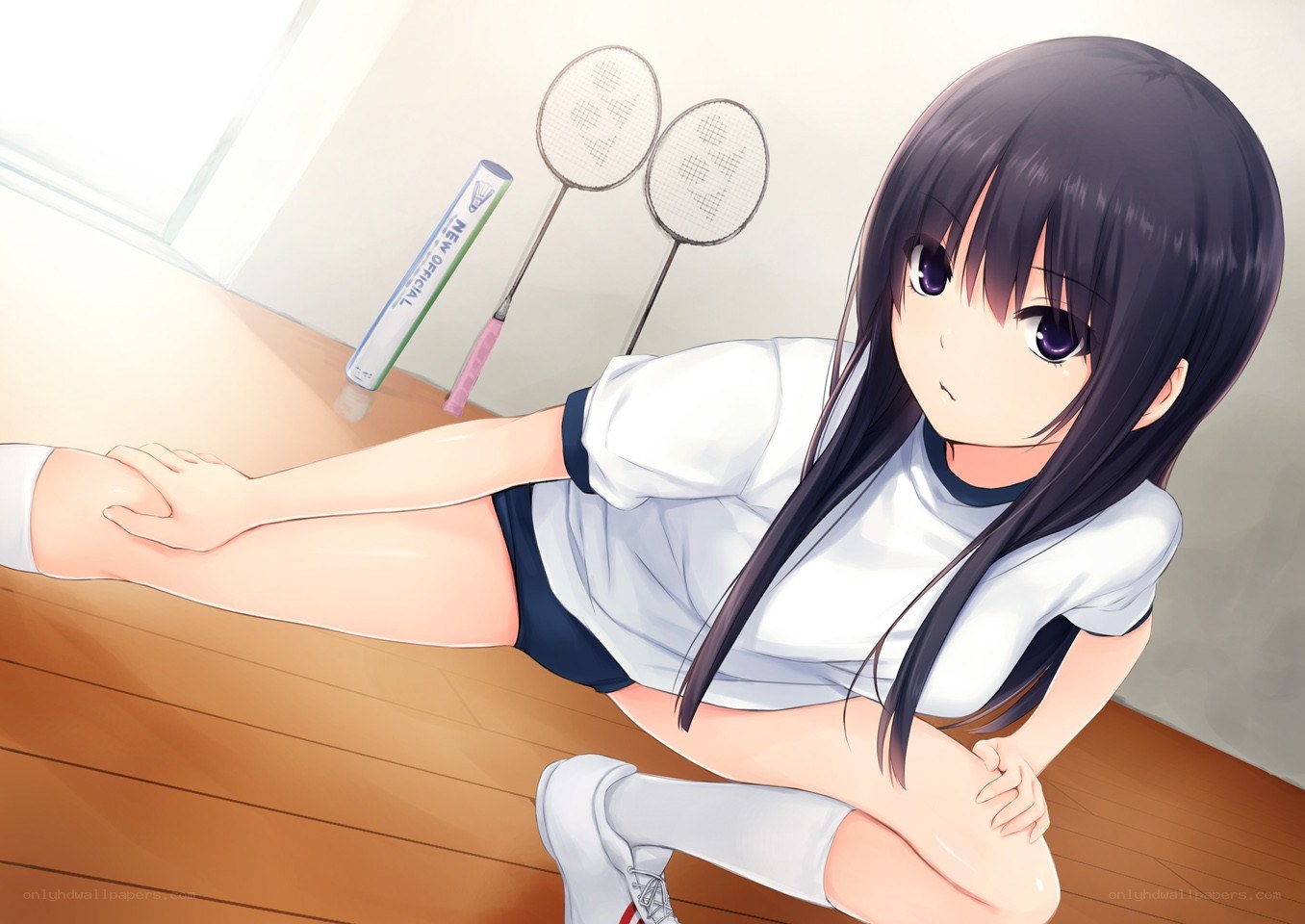 anime girl stretching with rackets