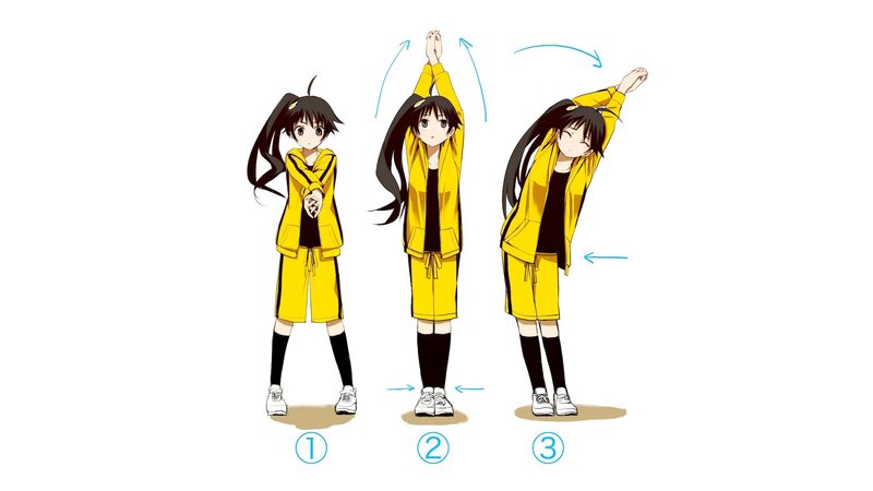 Anime Girl Stretching — Yellow