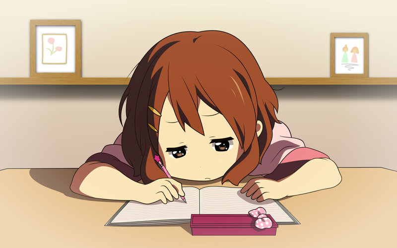 anime girl studying at desk