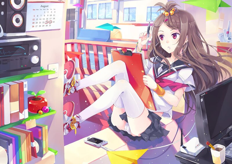 anime girl studying at desk
