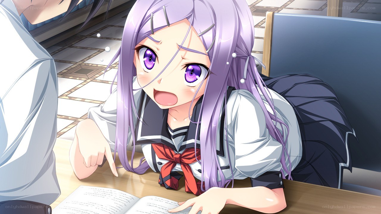 anime girl studying at table