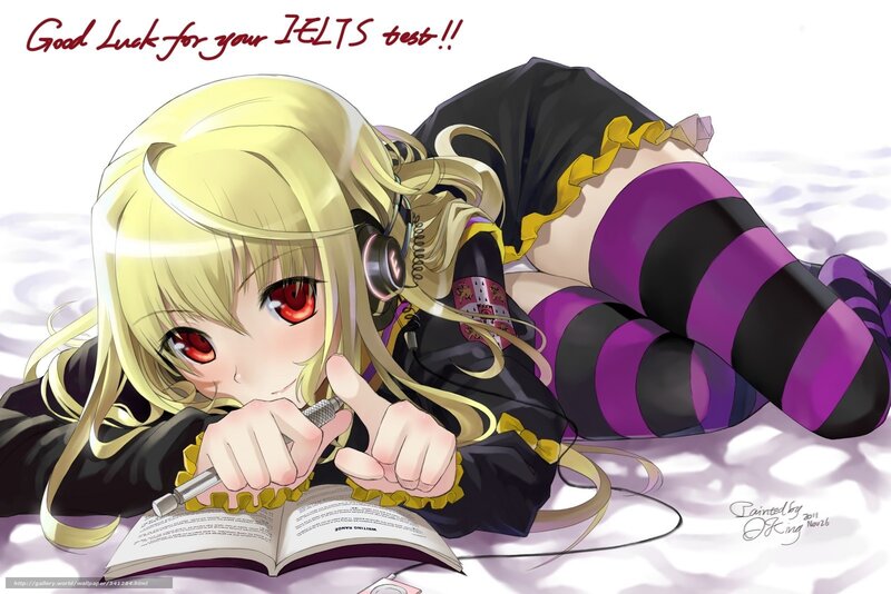Anime girl studying for IELTS
