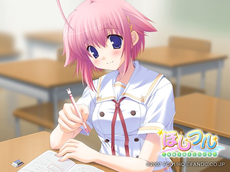 anime girl studying in classroom