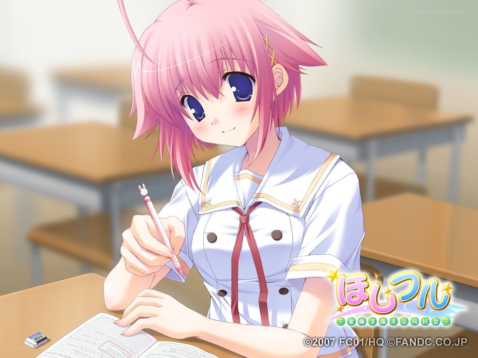 anime girl studying in classroom