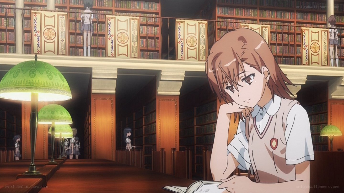 anime girl studying in library