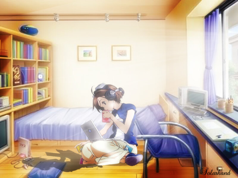 anime girl studying in room