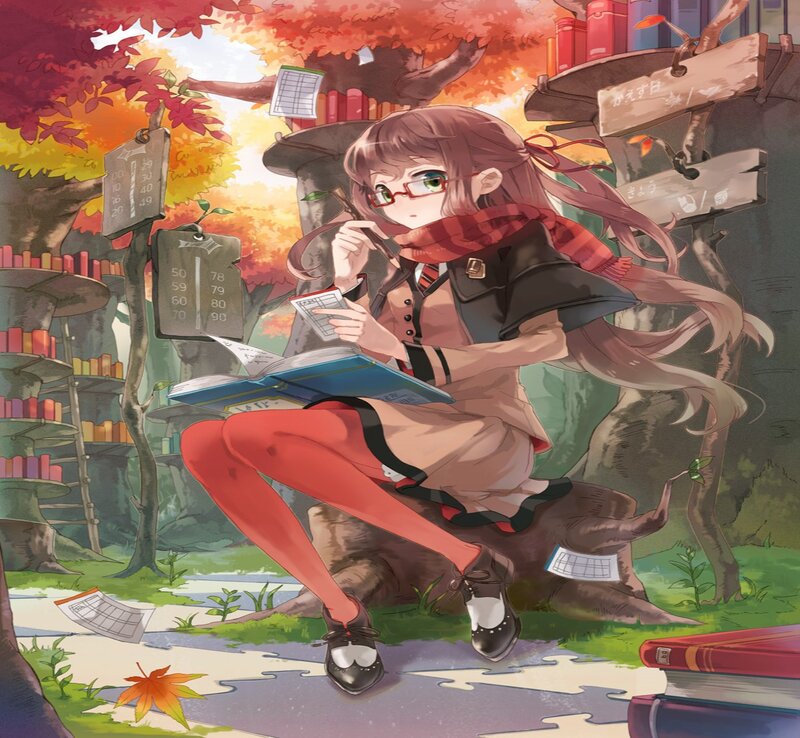 Anime Girl Studying — Red