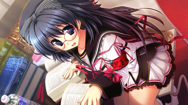 anime girl studying with books