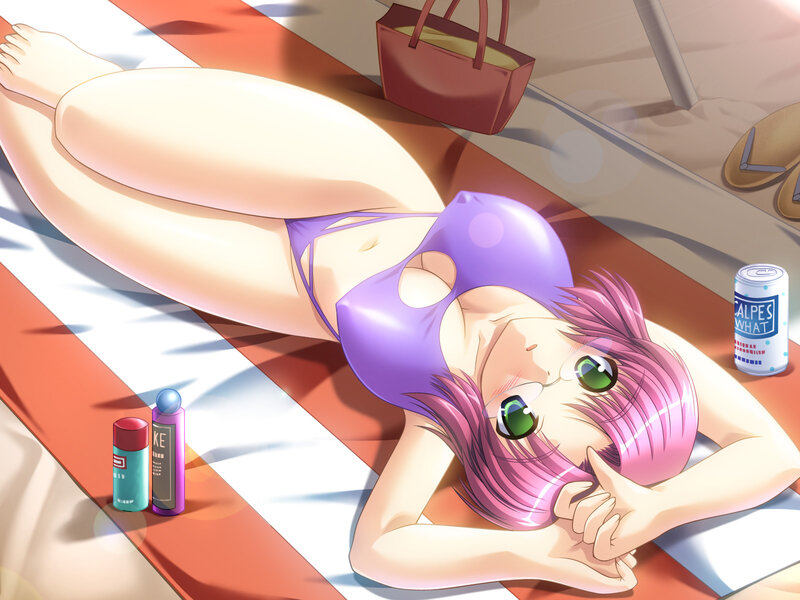 Anime girl sunbathing on beach