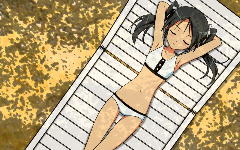 Anime girl sunbathing on deck
