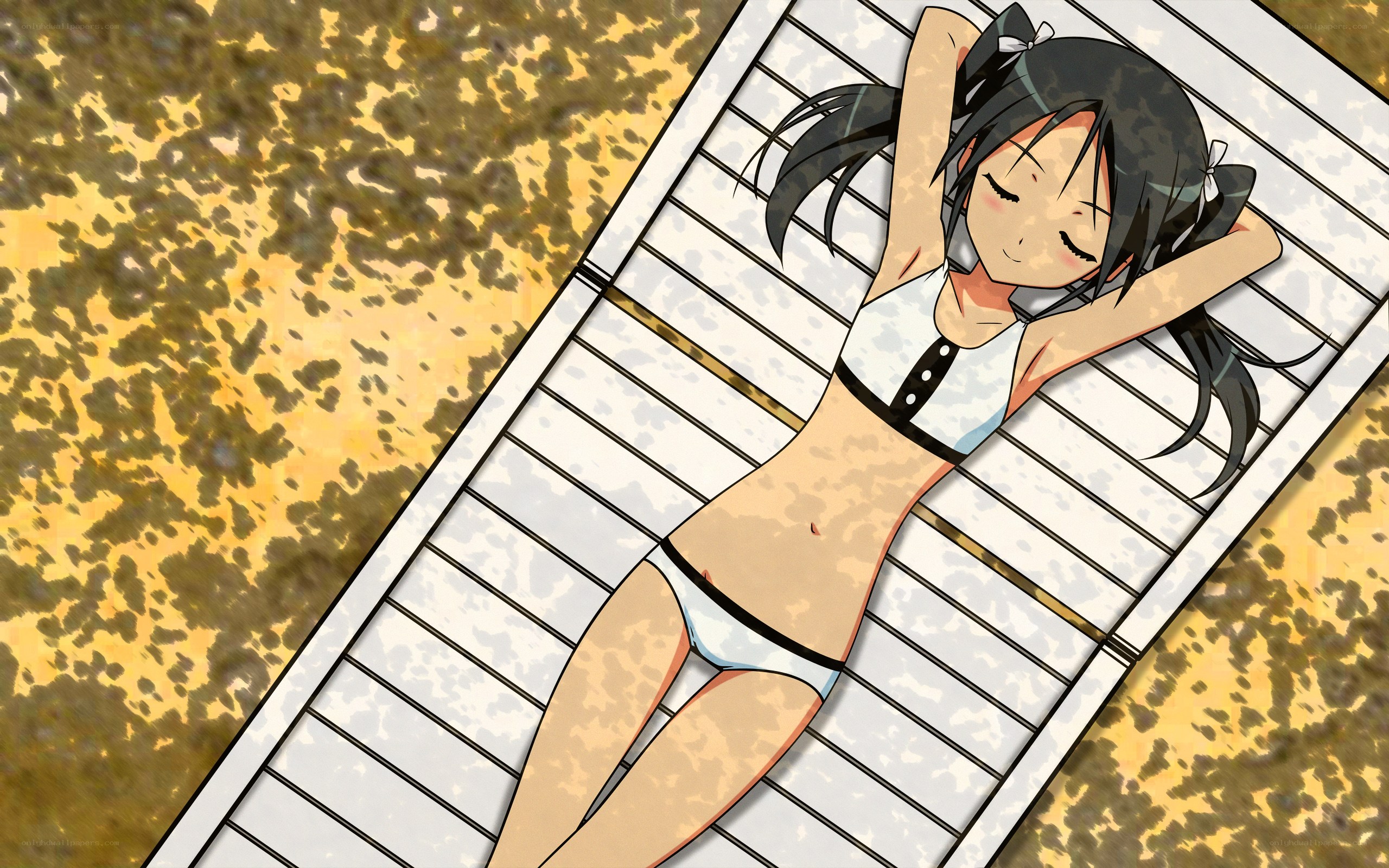 Anime girl sunbathing on deck