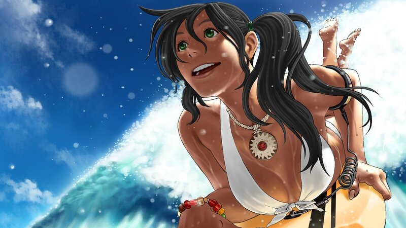 anime girl surfing on wave