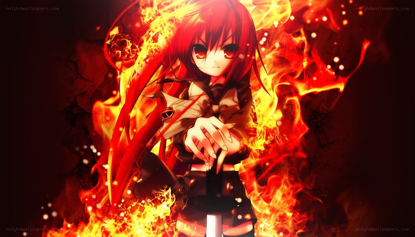 Anime girl surrounded by fire