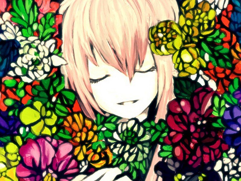 Anime girl surrounded by flowers