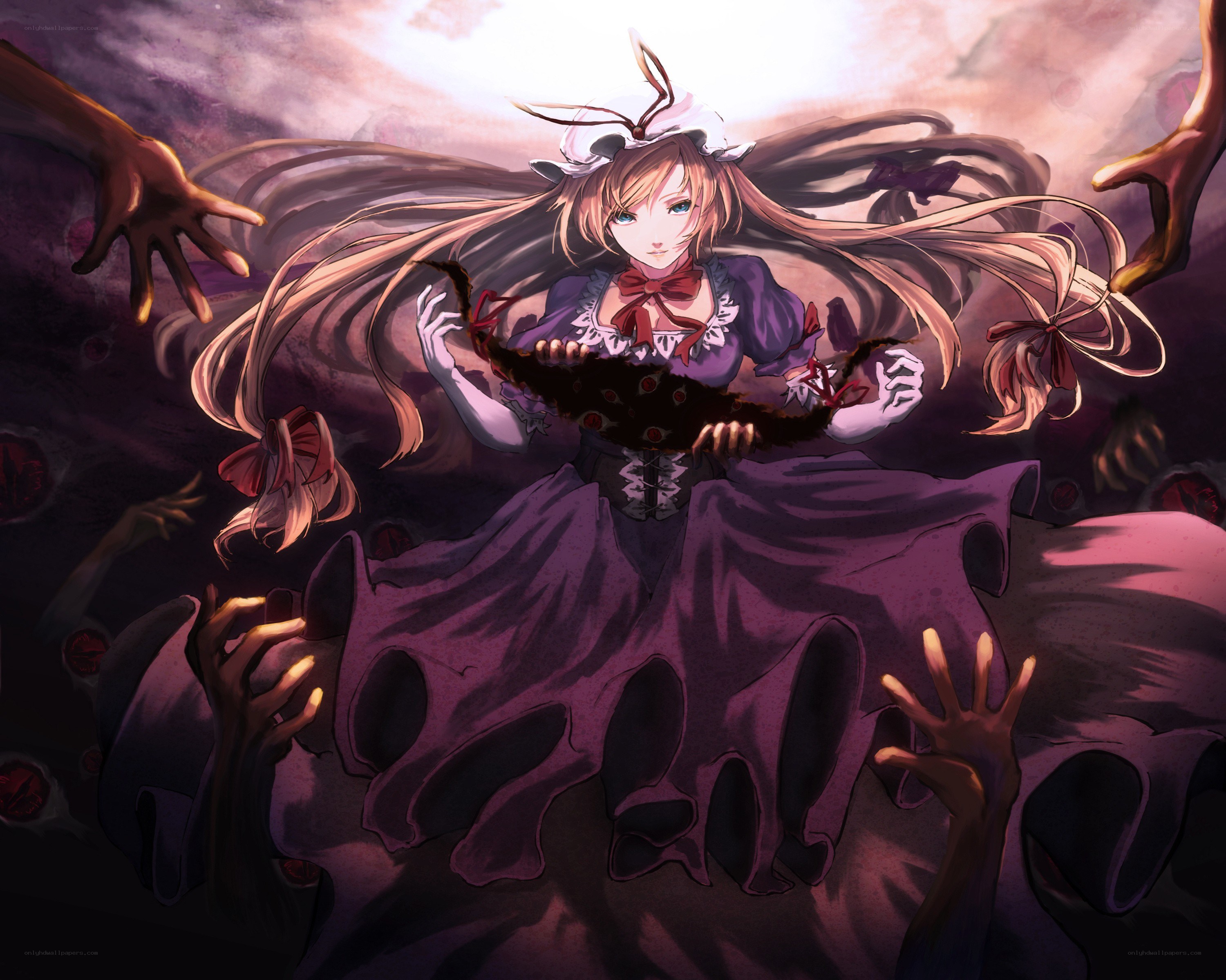 Anime girl surrounded by hands