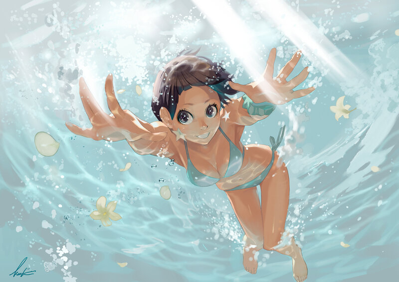 Anime Girl Swimming — Blue