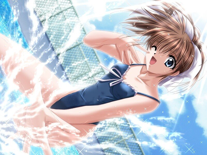 anime girl swimming in pool