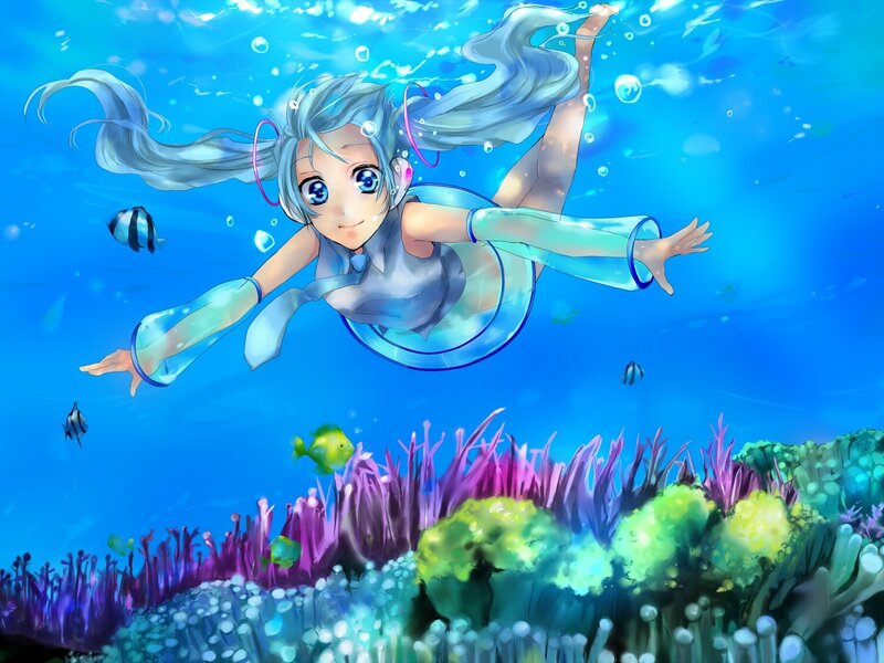 anime girl swimming underwater