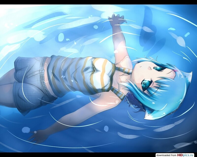 anime girl swimming underwater