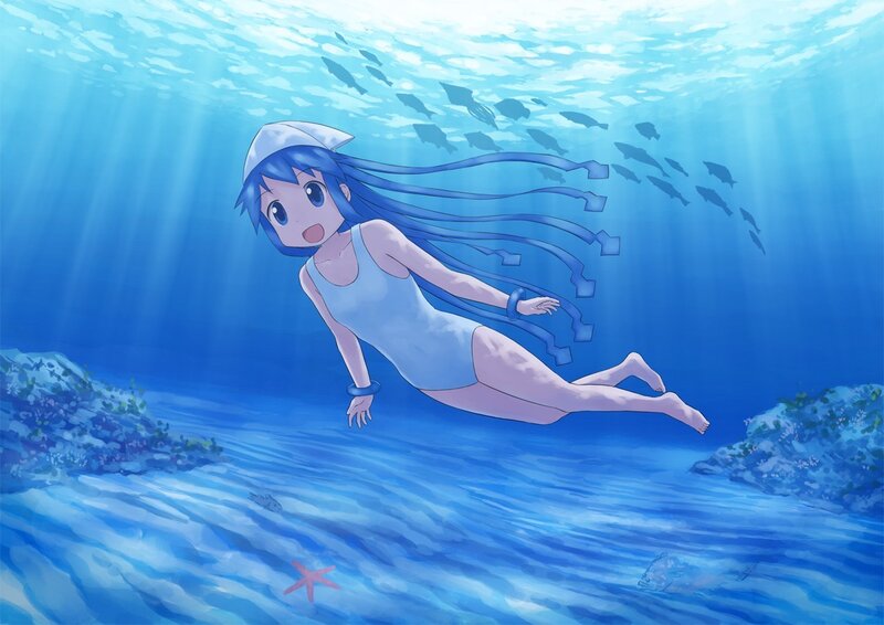 anime girl swimming underwater