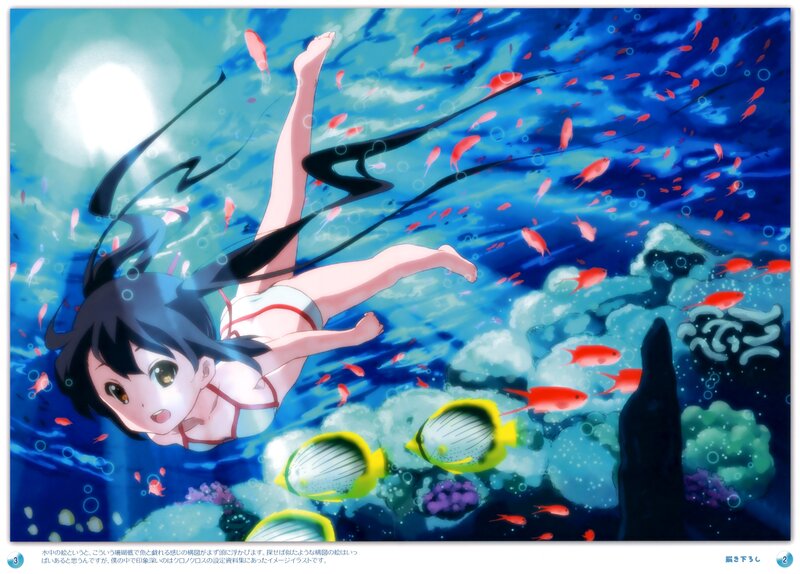 Anime girl swimming underwater