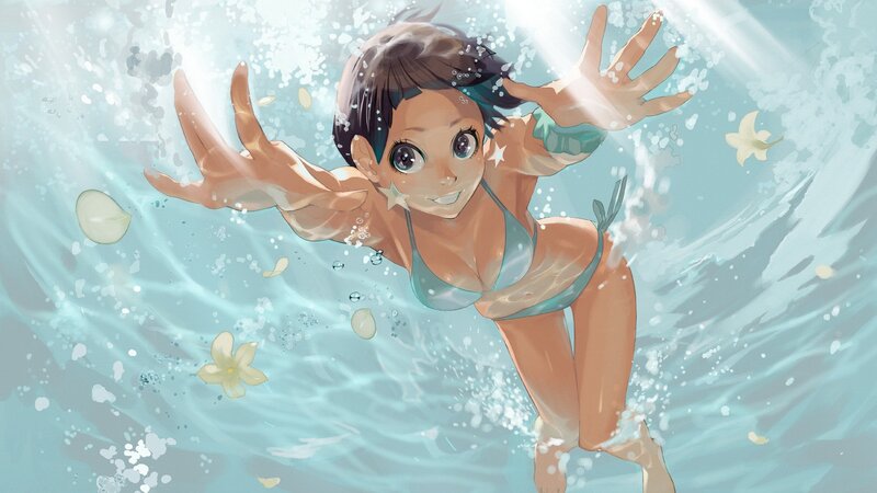 anime girl swimming underwater