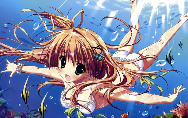 anime girl swimming underwater