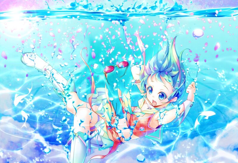 anime girl swimming underwater