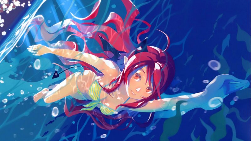 anime girl swimming underwater