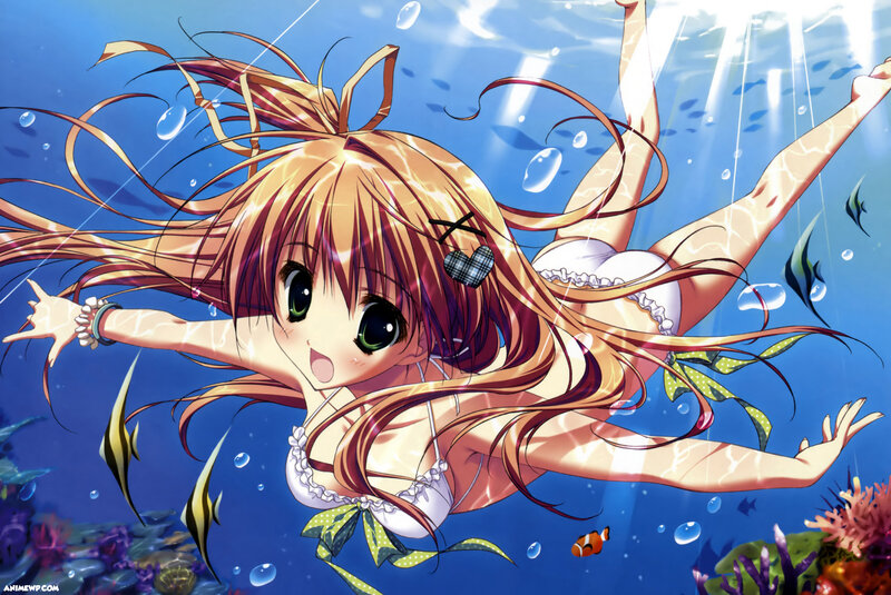 anime girl swimming underwater